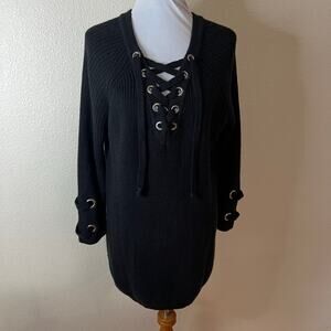 NUDE black knit long sleeve lace up sweater dress WOMENS SMALL